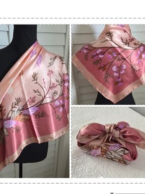 Silk Floral Square Scarf in Rose Pink